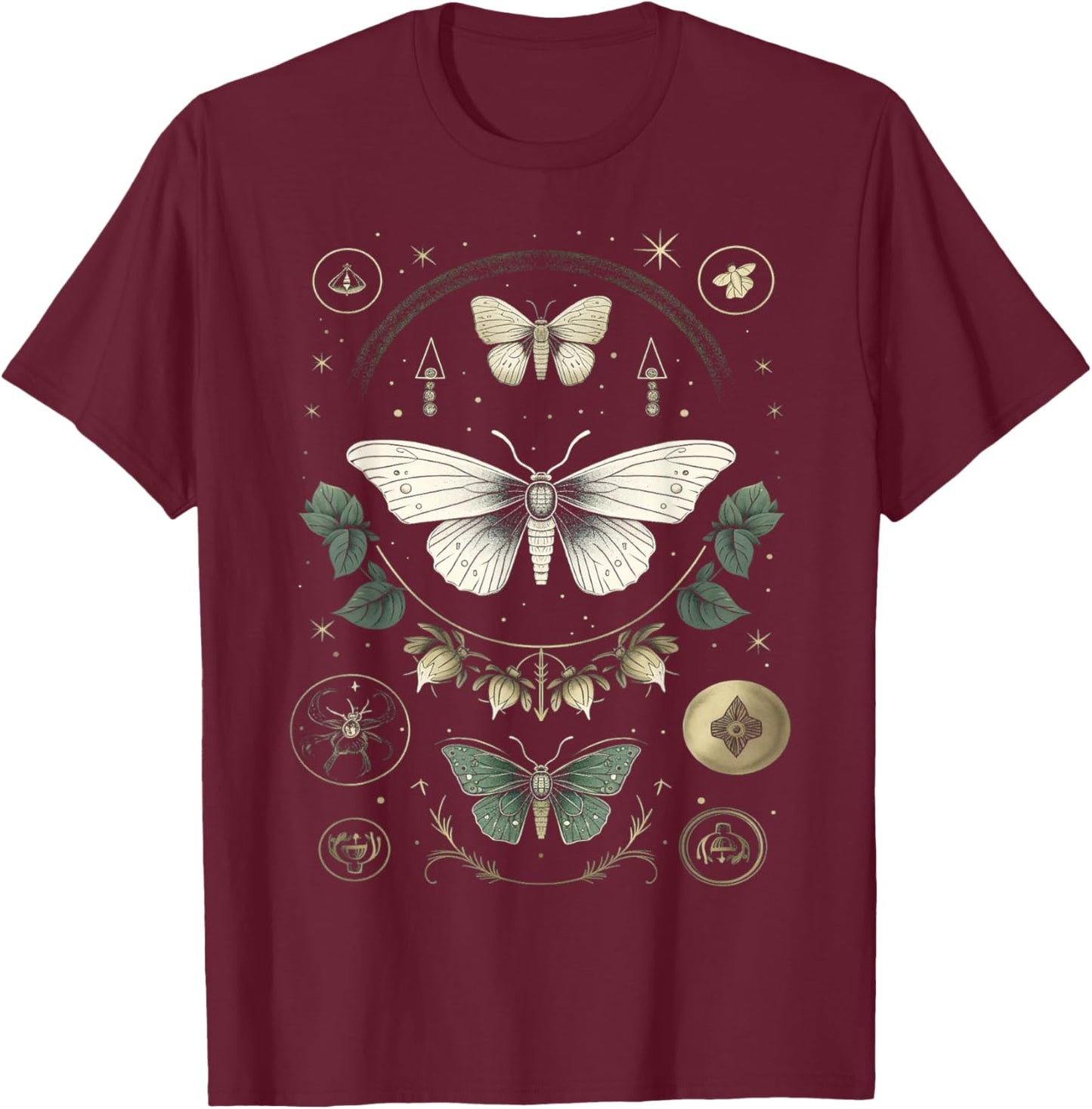 Forest Witch Moth Heterocera Folkloric Wiccan Nature Goth T-Shirt - T-Shirt | Maroon