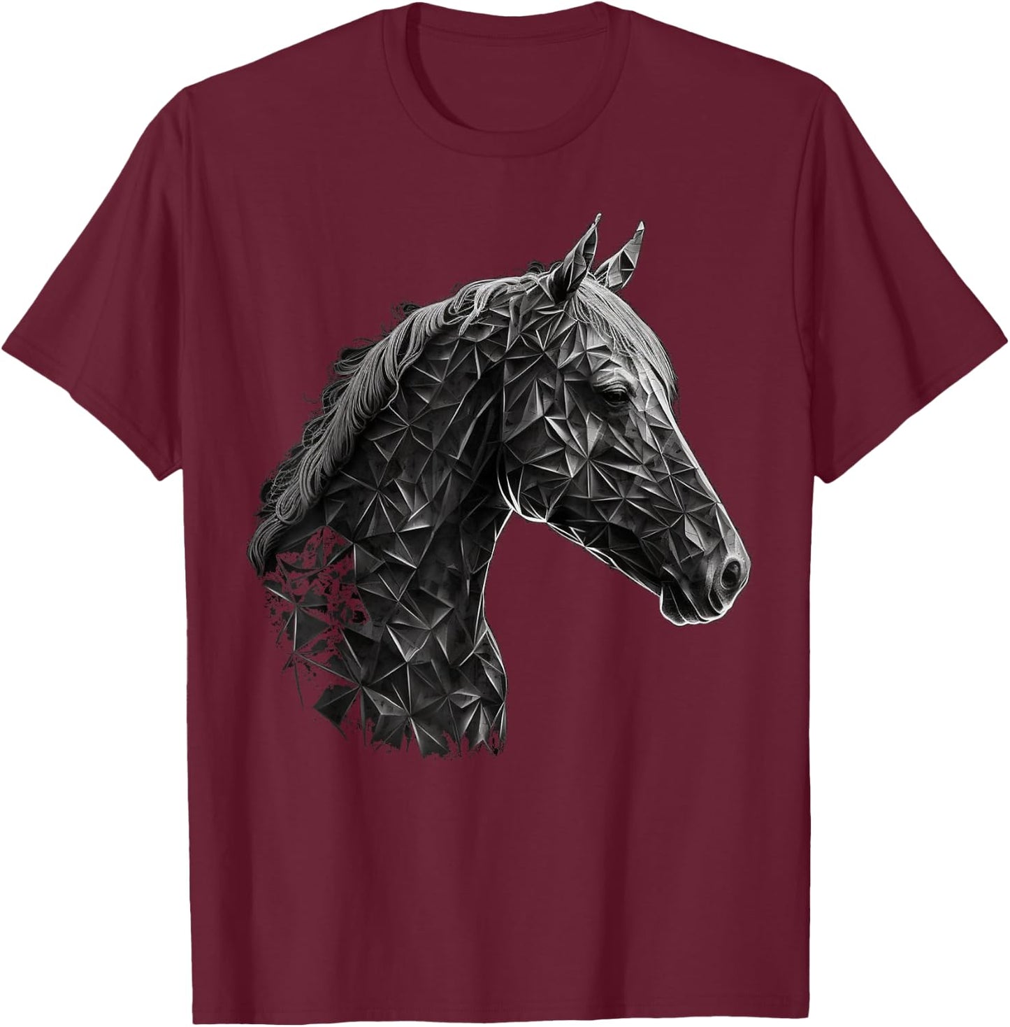 Horse Animal Geometric Polygon Drawing Perd T-Shirt - T-Shirt | Maroon
