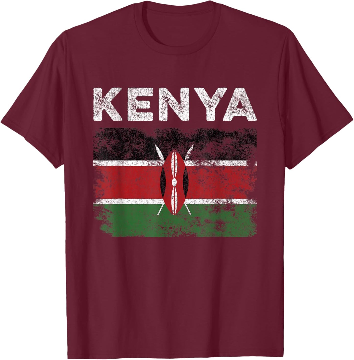 Kenya Flag Distressed - Men Women Kids - Kenyan Flag T-Shirt - T-Shirt | Maroon