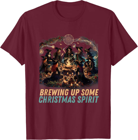 "Brewing Up Some Christmas Spirit" - Yule Witch Coven T-Shirt - T-Shirt | Maroon