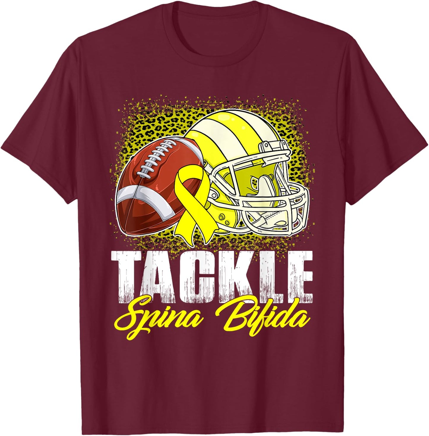 Tackle Spina Bifida Football Ball Helmet Yellow Ribbon Women T-Shirt - T-Shirt | Maroon