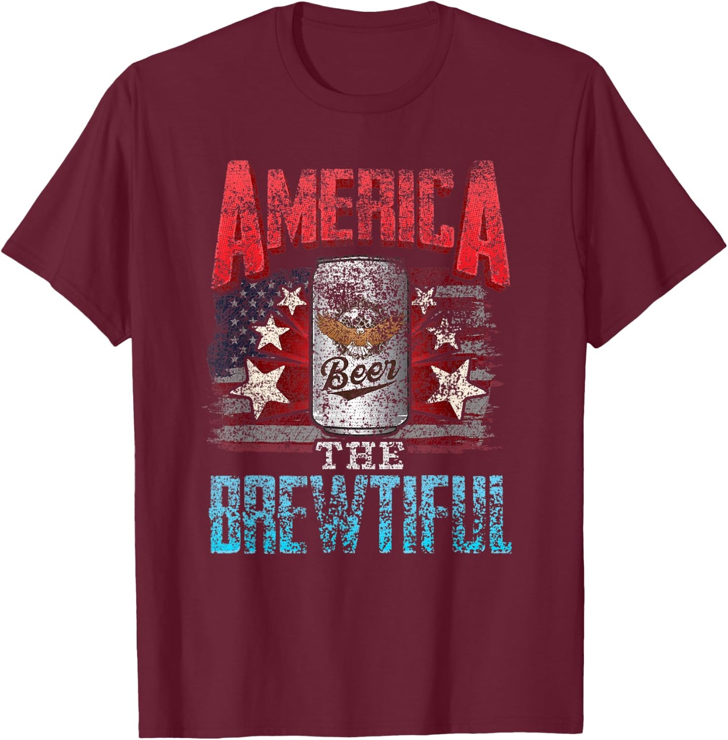 DISTRESSED USA AMERICA THE BREWTIFUL 4th of July American Women Men T-Shirt - T-Shirt | Maroon