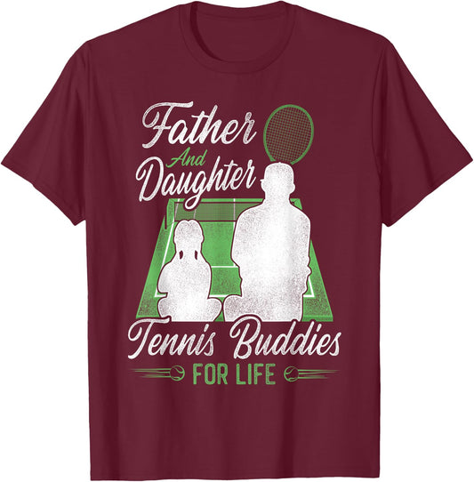 Funny Tennis Player Racket Dad Daughter Father And Daughter T-Shirt - T-Shirt | Maroon