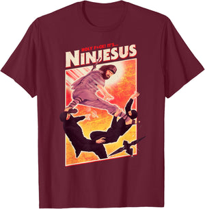 It's Ninjesus 80s Action Movie Atheist Christian Ninja Jesus T-Shirt - T-Shirt | Maroon