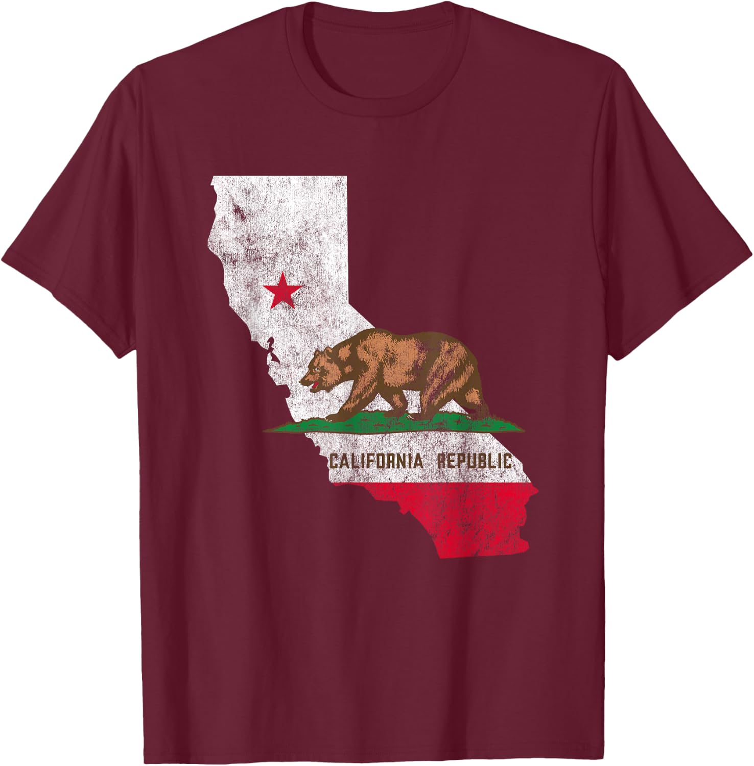 Vintage California Republic Flag CA USA State Patriot T-Shirt - T-Shirt | Maroon