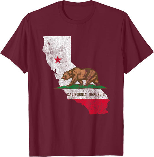 Vintage California Republic Flag CA USA State Patriot T-Shirt - T-Shirt | Maroon