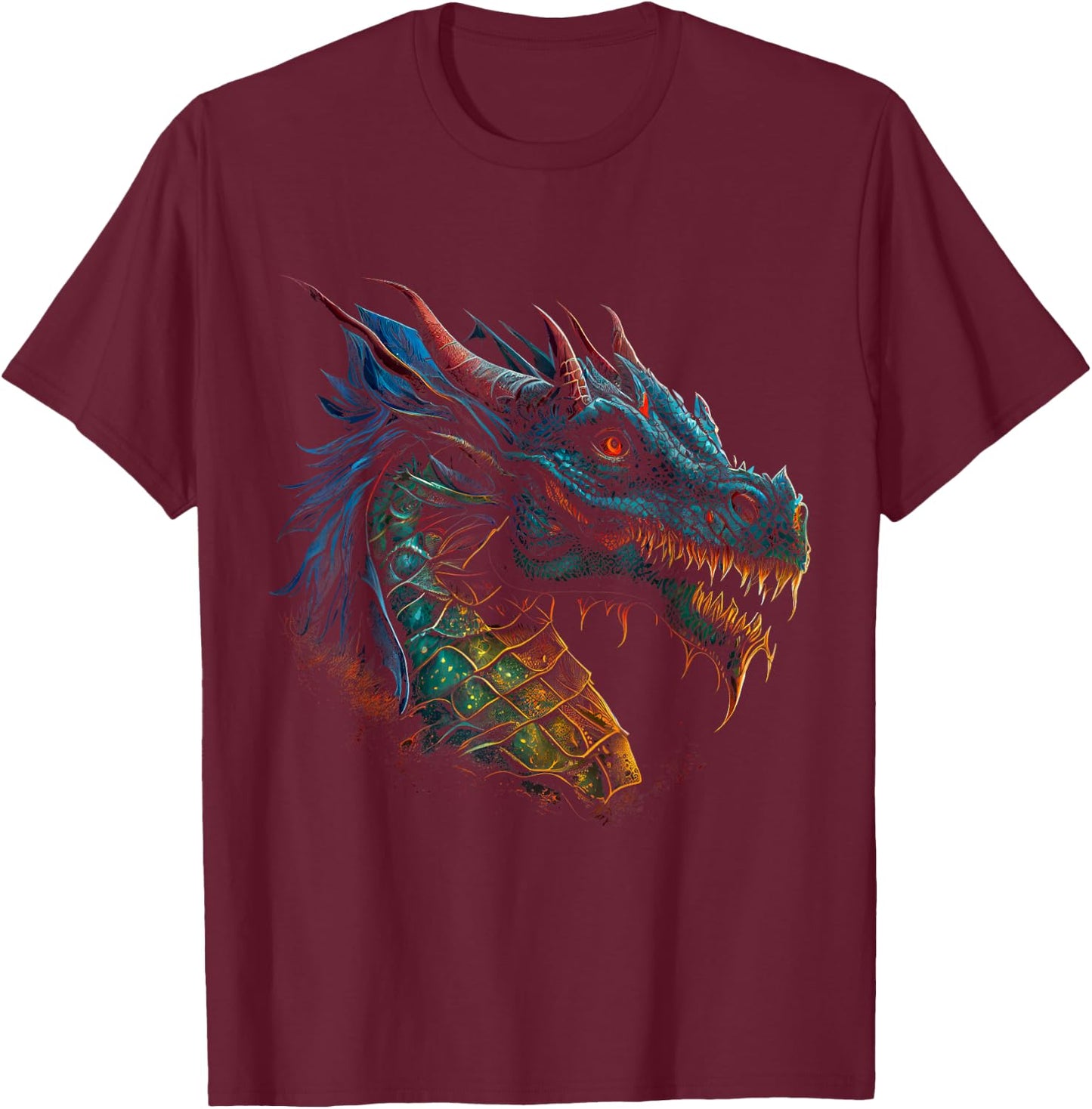 Beautiful Blue & Red Dragon Lover Fantasy Art Sharp Teeth T-Shirt - T-Shirt | Maroon