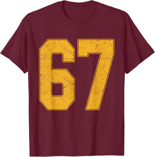 Number 67 Numbered Uniform Sports Team Jersey 67th Birthday T-Shirt - T-Shirt | Maroon