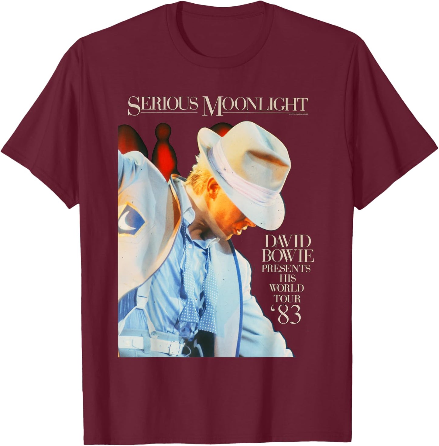 David Bowie Music Rock Serious Moonlight T-Shirt - T-Shirt | Maroon