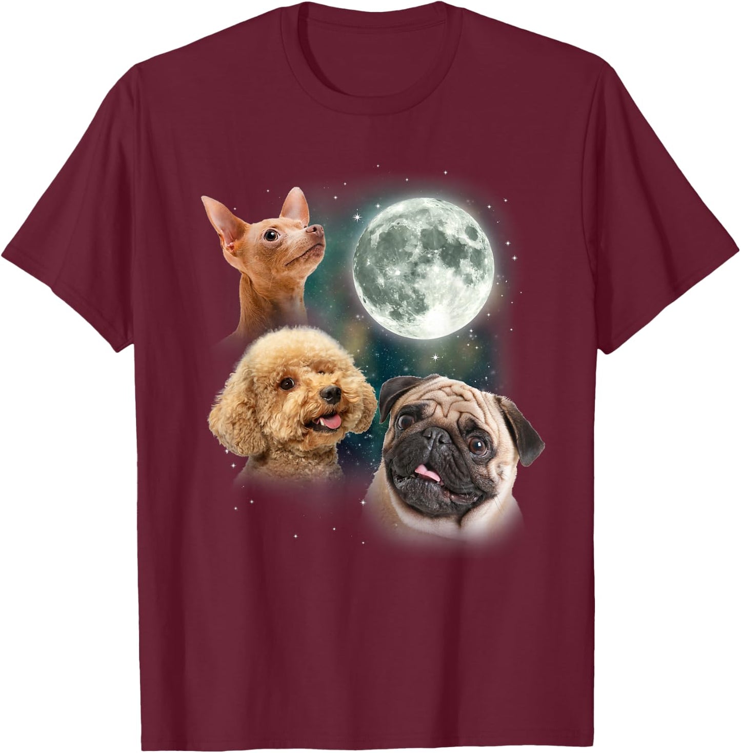 Funny Dog Shirt | 3 Doggo Moon Doggie Lovers Howling Canine T-Shirt - T-Shirt | Maroon