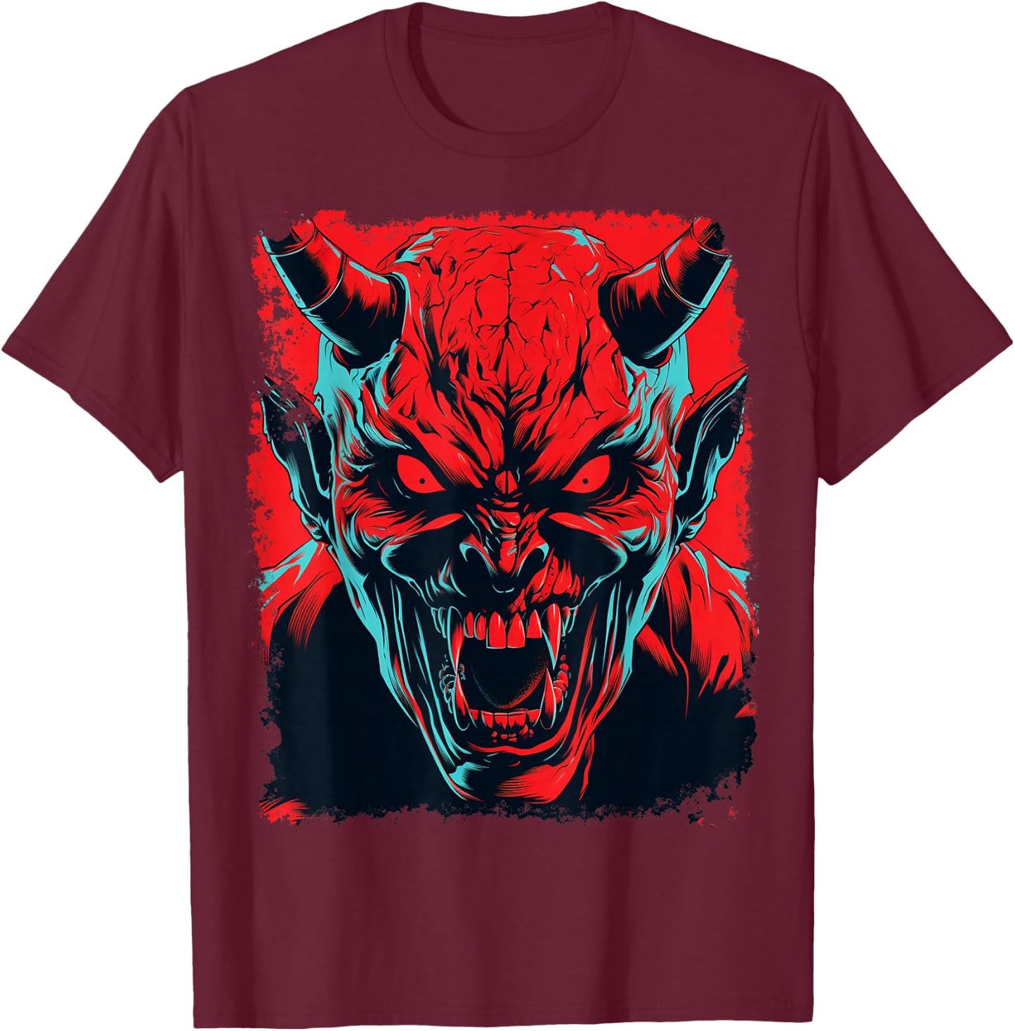 Red Demon Halloween Design T-Shirt - T-Shirt | Maroon