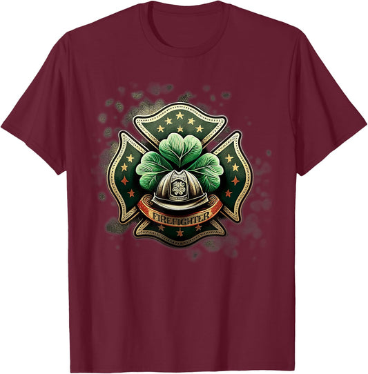 Vintage Shamrock Irish Firefighter St Patricks USA Fireman T-Shirt - T-Shirt | Maroon