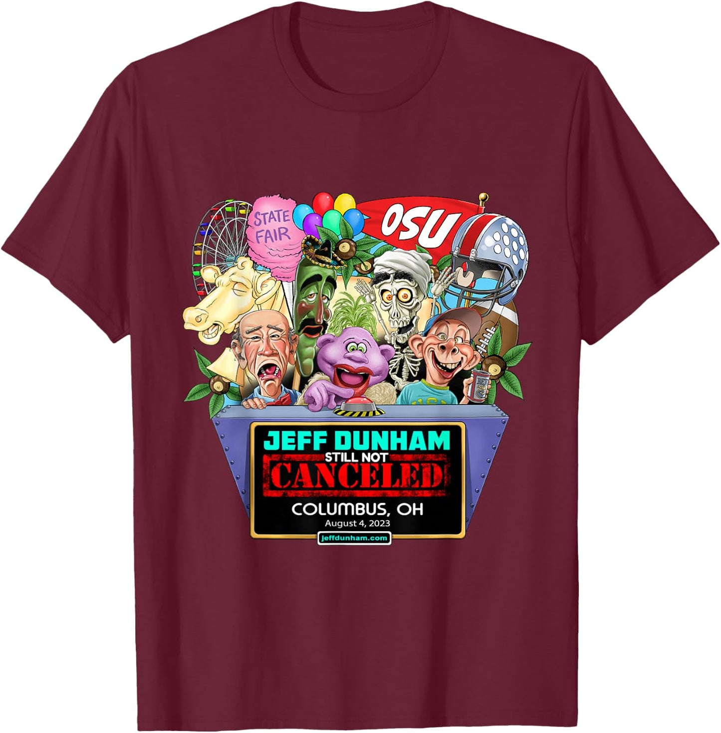 Jeff Dunham Black Classic Fit , -Adults, Short Sleeve, Small T-Shirt - T-Shirt | Maroon