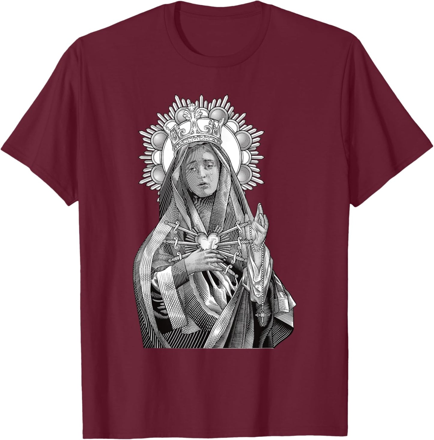 Mater Dolorosa Our Lady of Sorrows Virgin Mary Catholic T-Shirt - T-Shirt | Maroon