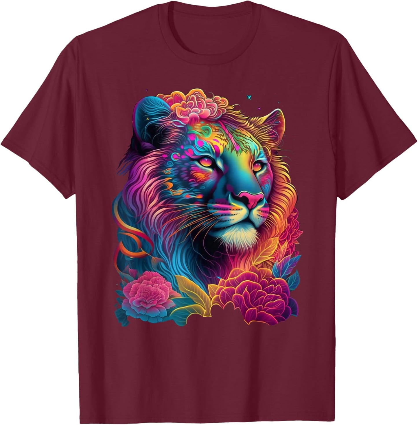 Dinosaurus Rekx Kids' Black with Rainbow Retro Rainbow Lion Graphic T-Shirt - T-Shirt | Maroon
