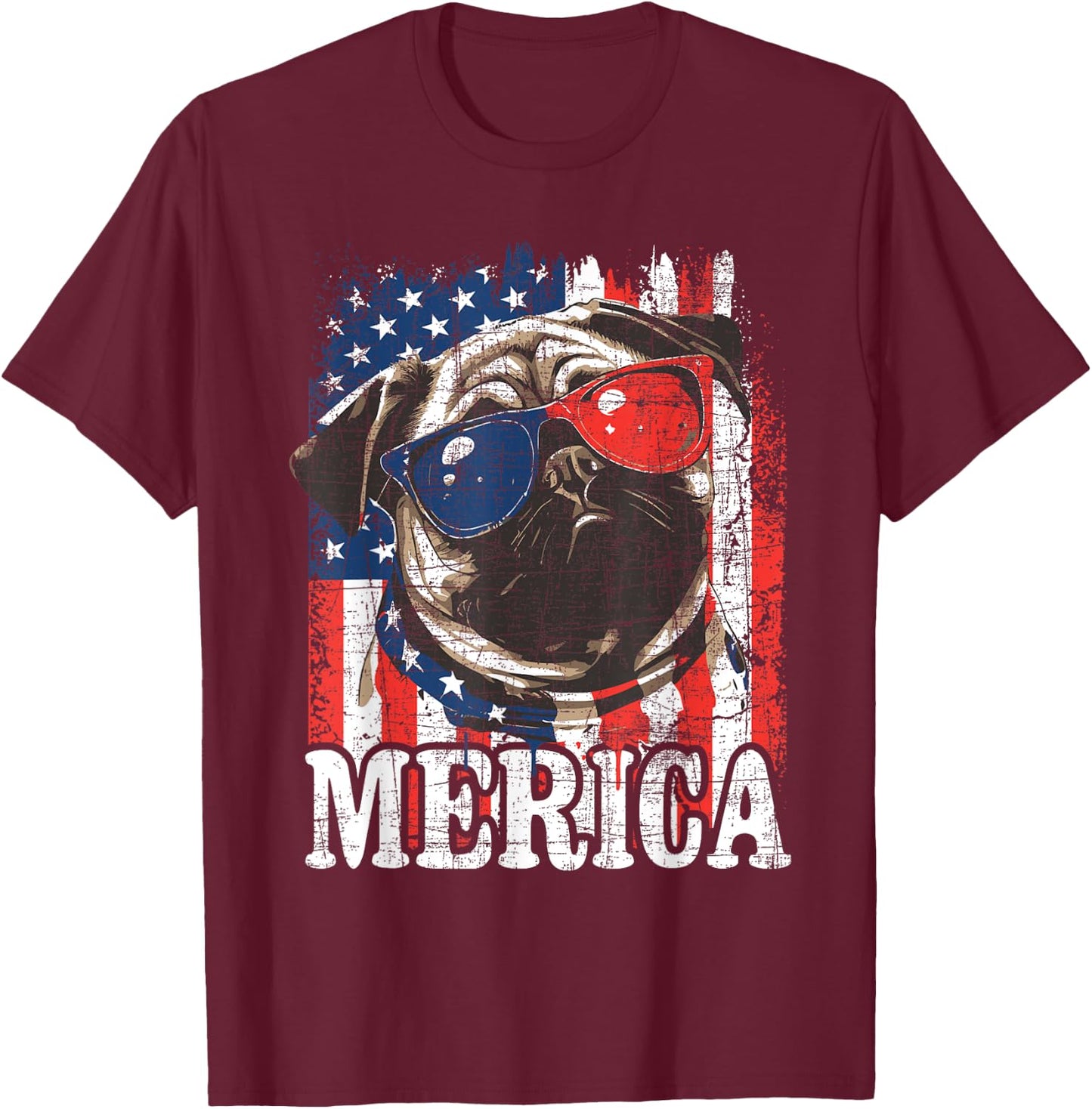 Merica - USA Flag Patriotic Pug Dog Owner Puppy Pet Trainer T-Shirt - T-Shirt | Maroon