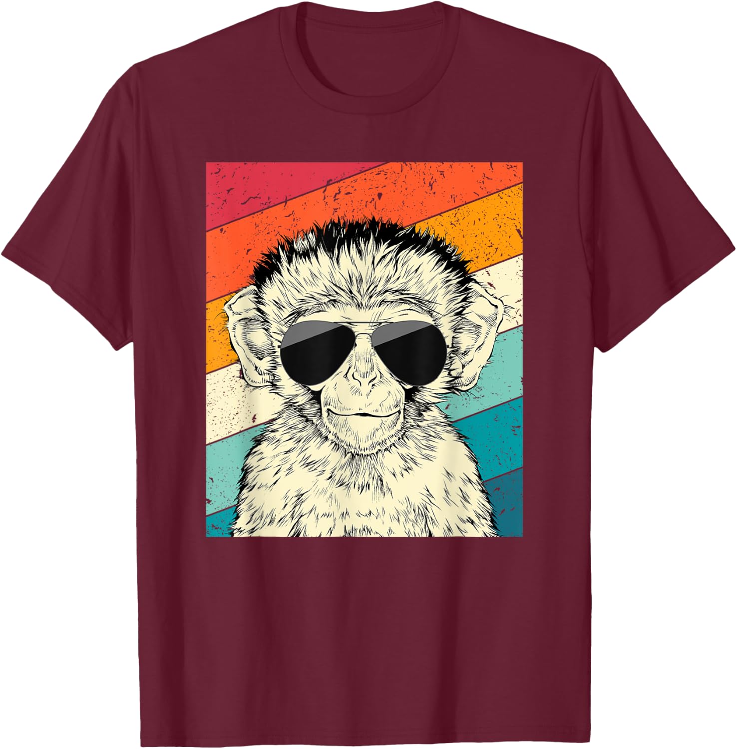Retro Vintage Monkey with Sunglasses Wild Life Lovers T-Shirt - T-Shirt | Maroon