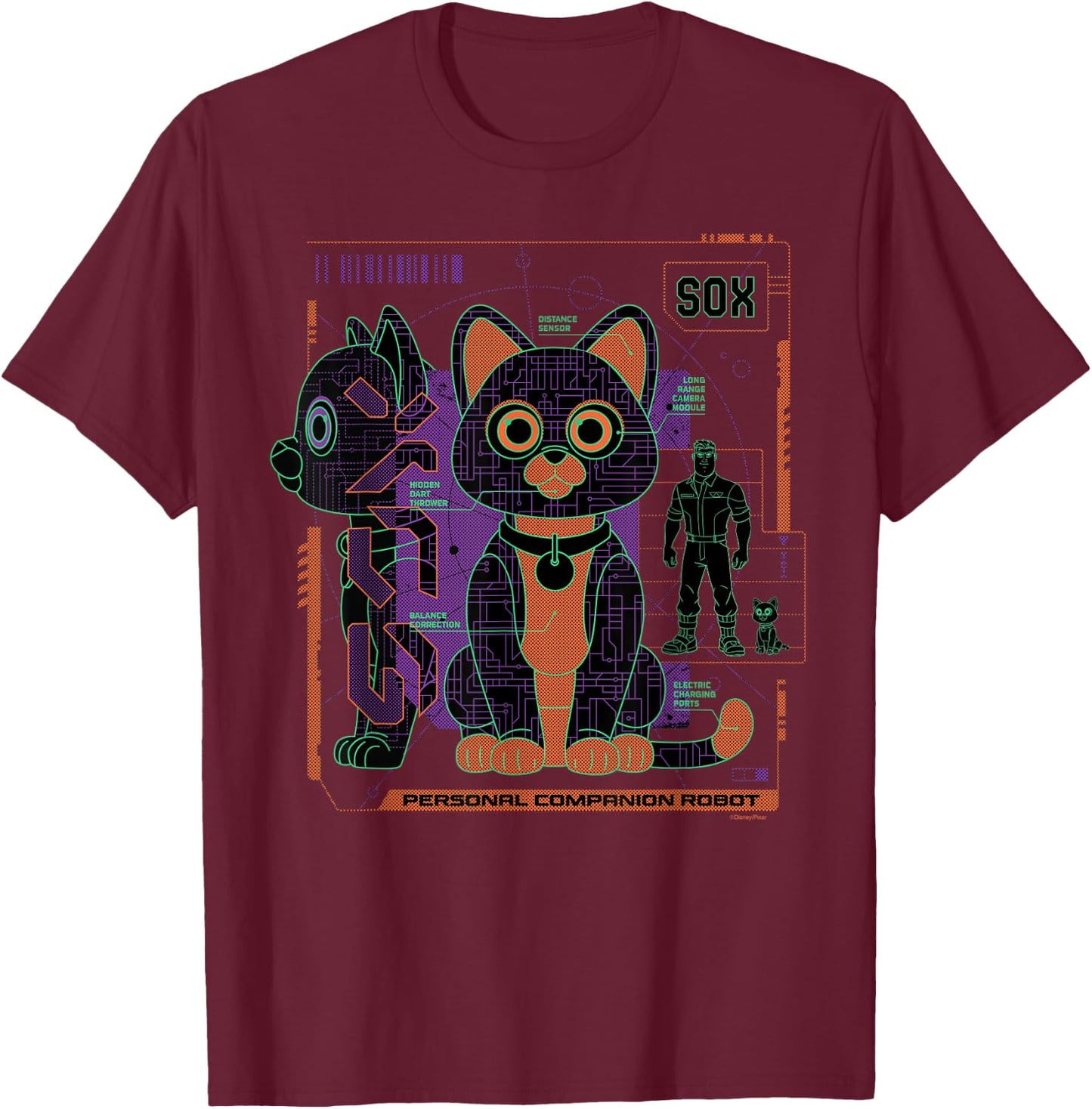 Disney Pixar Lightyear Sox Personal Companion Robot T-Shirt - T-Shirt | Maroon