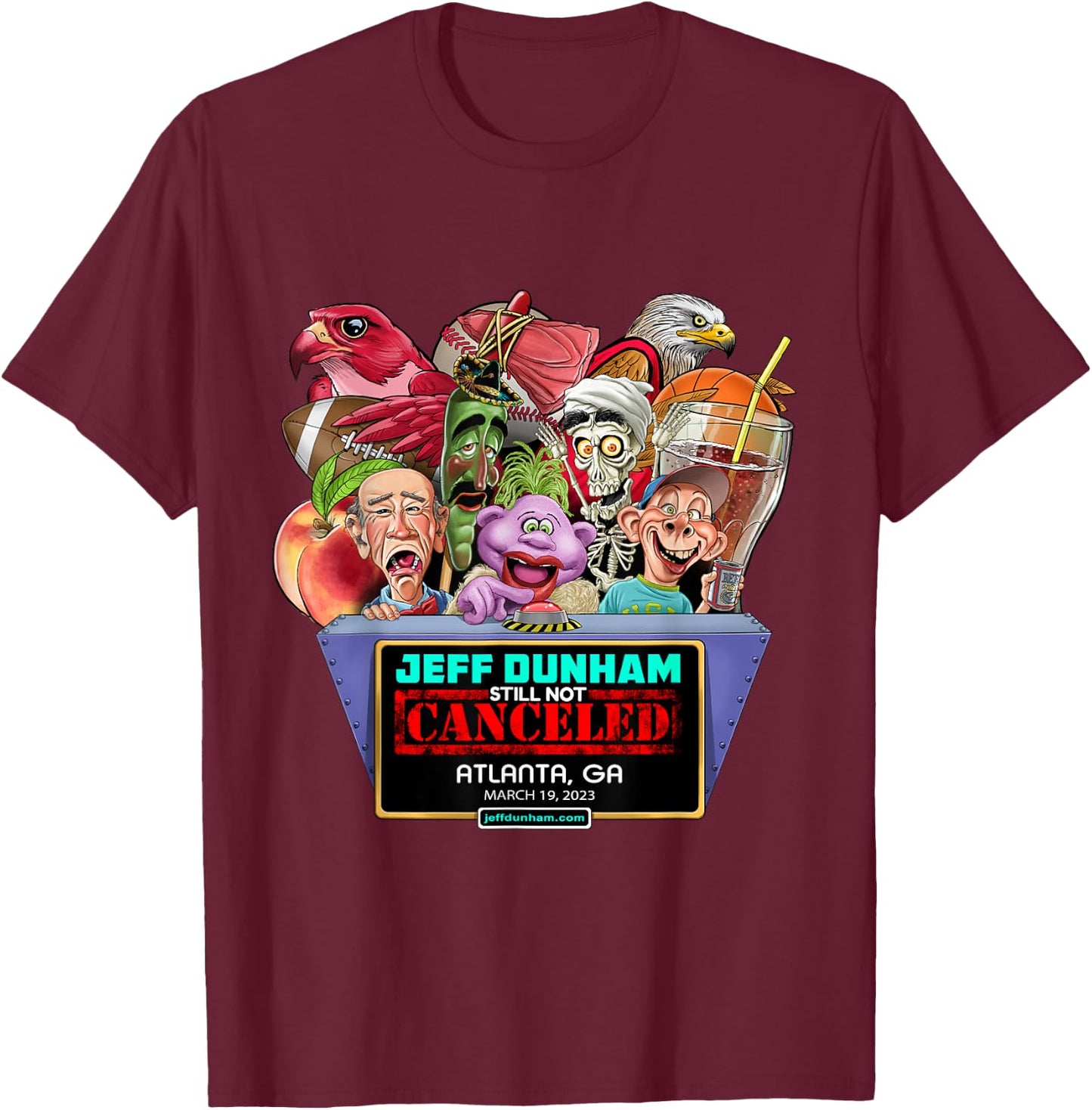 Jeff Dunham Atlanta, GA (2023) T-Shirt - T-Shirt | Maroon