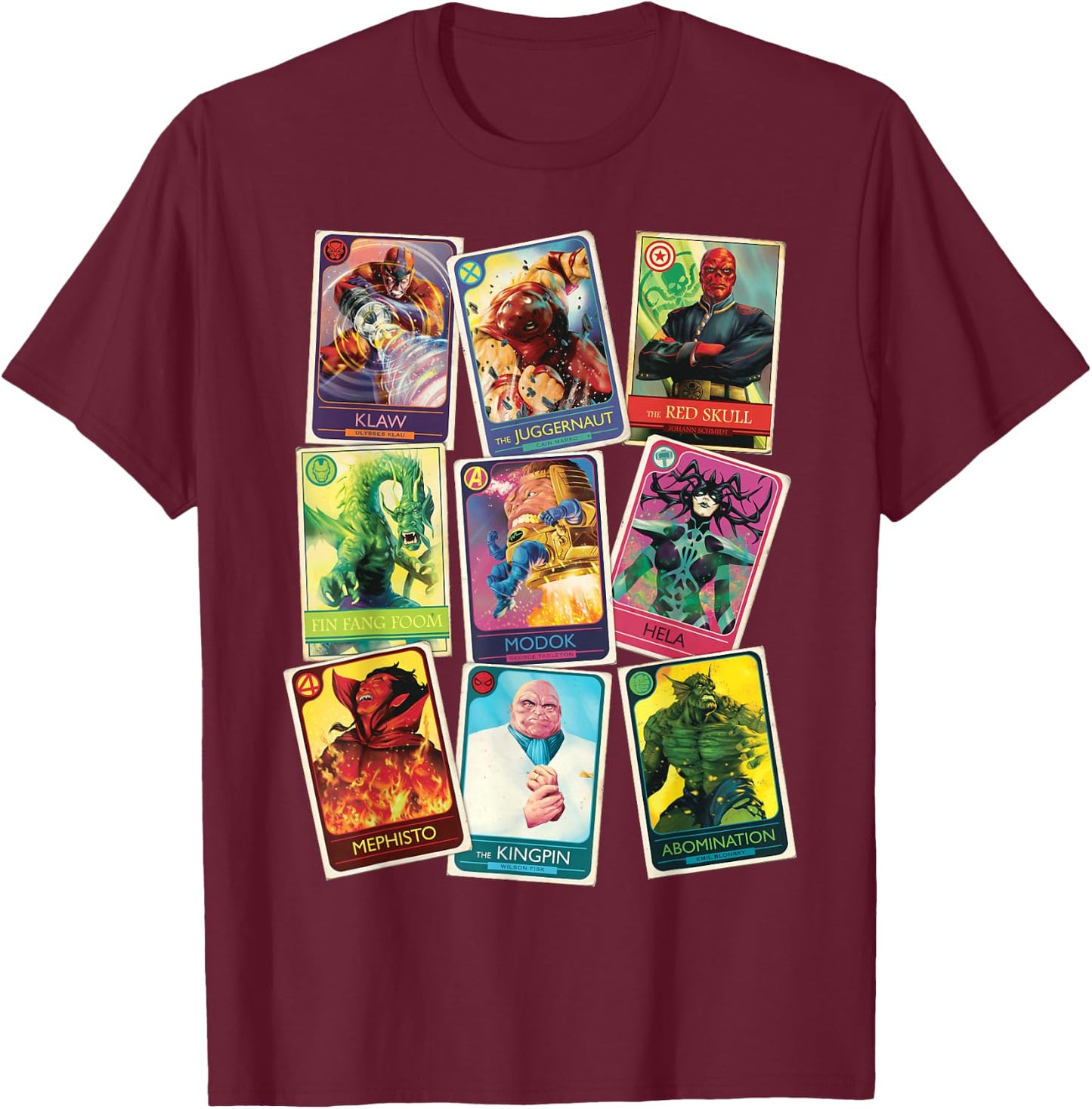 Marvel Super Villain Trading Cards T-Shirt - T-Shirt | Maroon