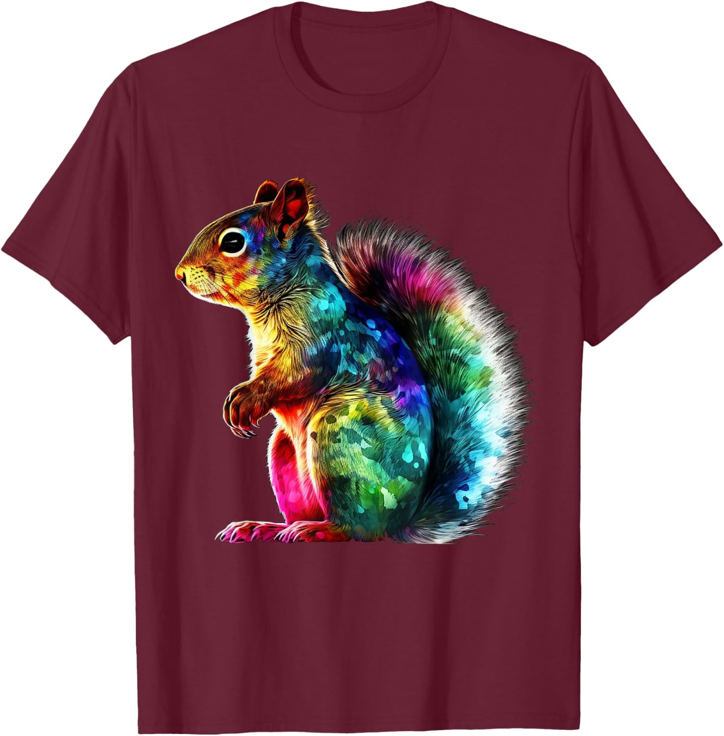 Squirrel Artwork - Colourful Animal Squirrel T-Shirt - T-Shirt | Maroon