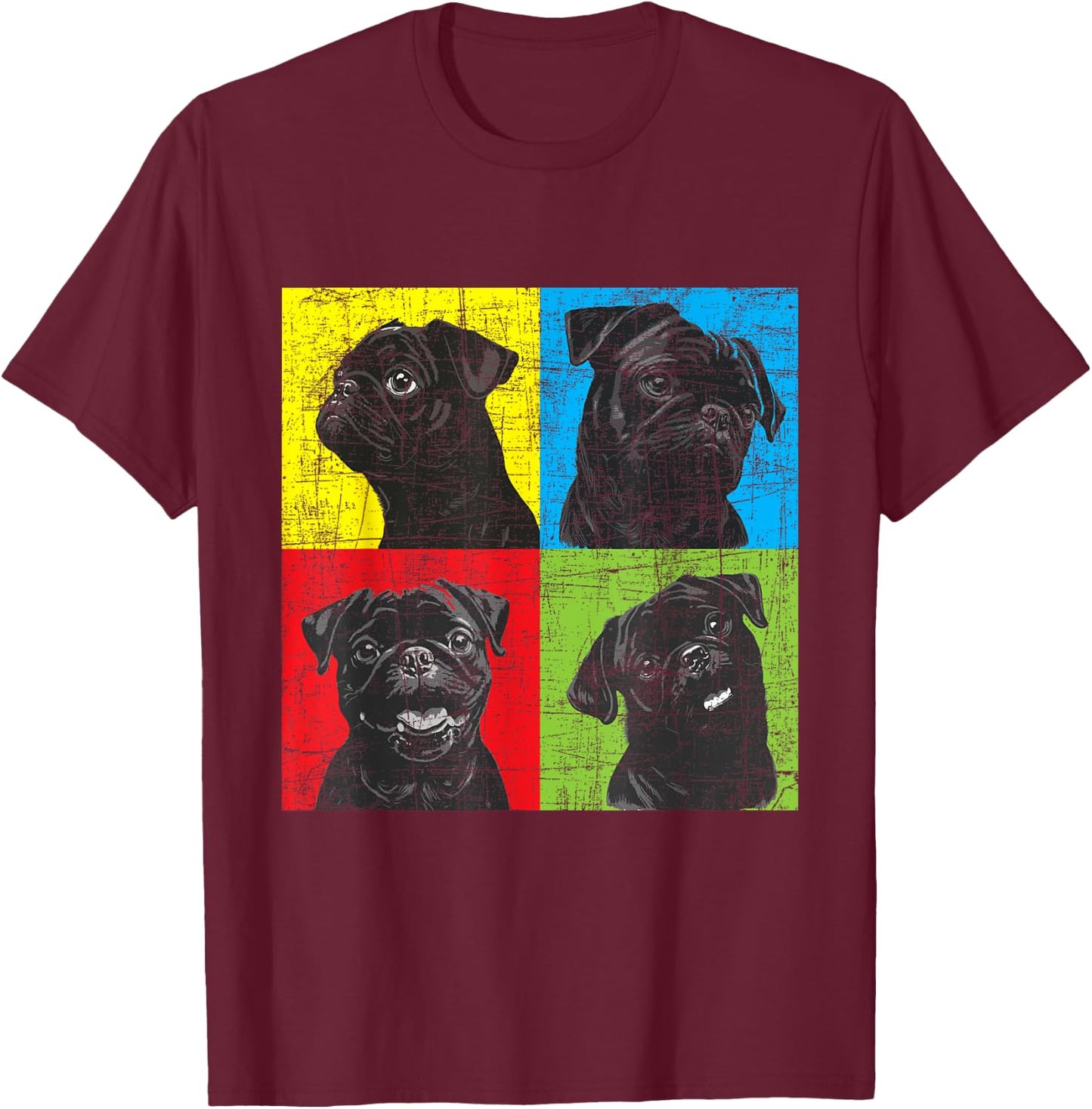 Colorful Pug Face Portrait - Dog Lover Puppy Pet Owner T-Shirt - T-Shirt | Maroon