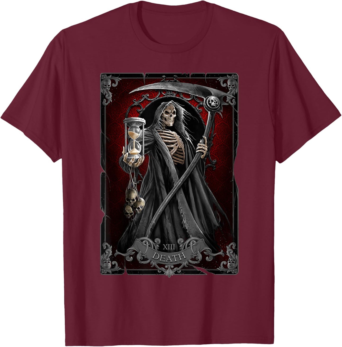 Spiral Original - Death Tarot - Gothic Reaper T-Shirt - T-Shirt | Maroon