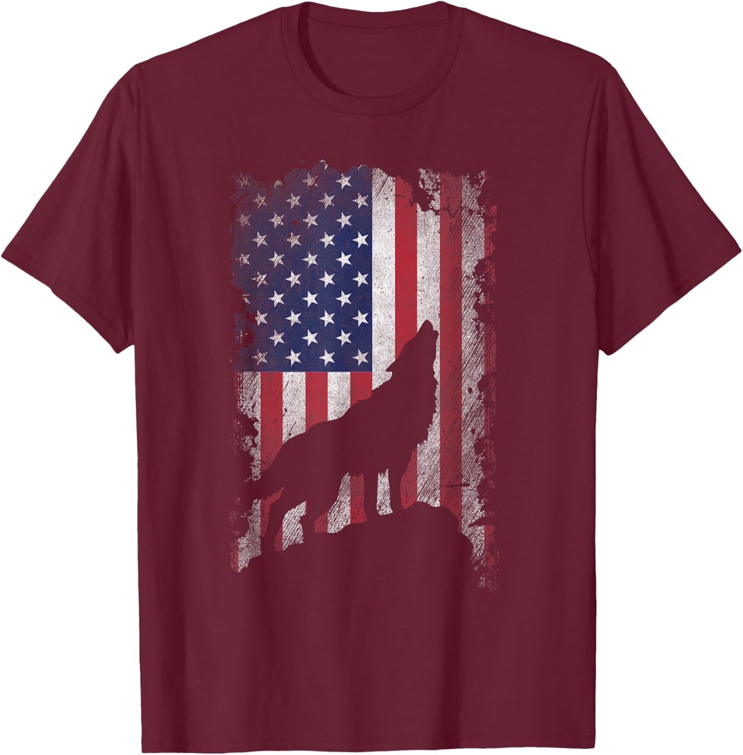 Wolf American Flag Proud USA Patriot Wolf Lover Kids Men T-Shirt - T-Shirt | Maroon