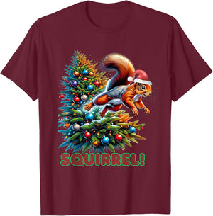 Beans Hot Squirrel Jumping Out of Christmas Tree Funny -Adults, -Kids T-Shirt - T-Shirt | Maroon