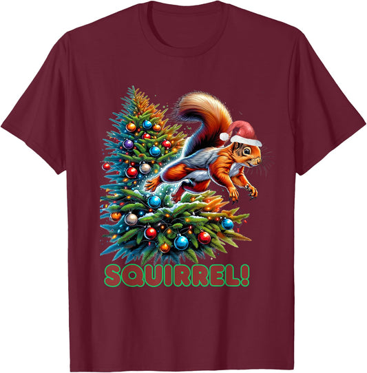 Beans Hot Squirrel Jumping Out of Christmas Tree Funny -Adults, -Kids T-Shirt - T-Shirt | Maroon