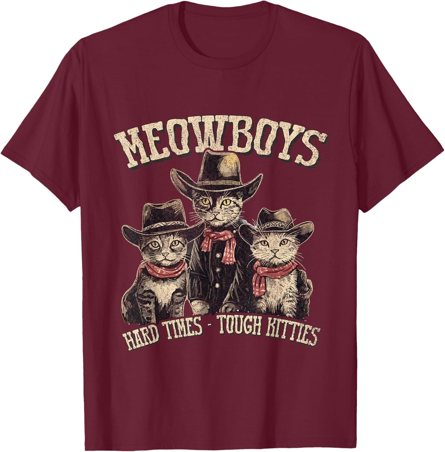 Meowboys Cowboy Cats with Hats T-Shirt - T-Shirt | Maroon
