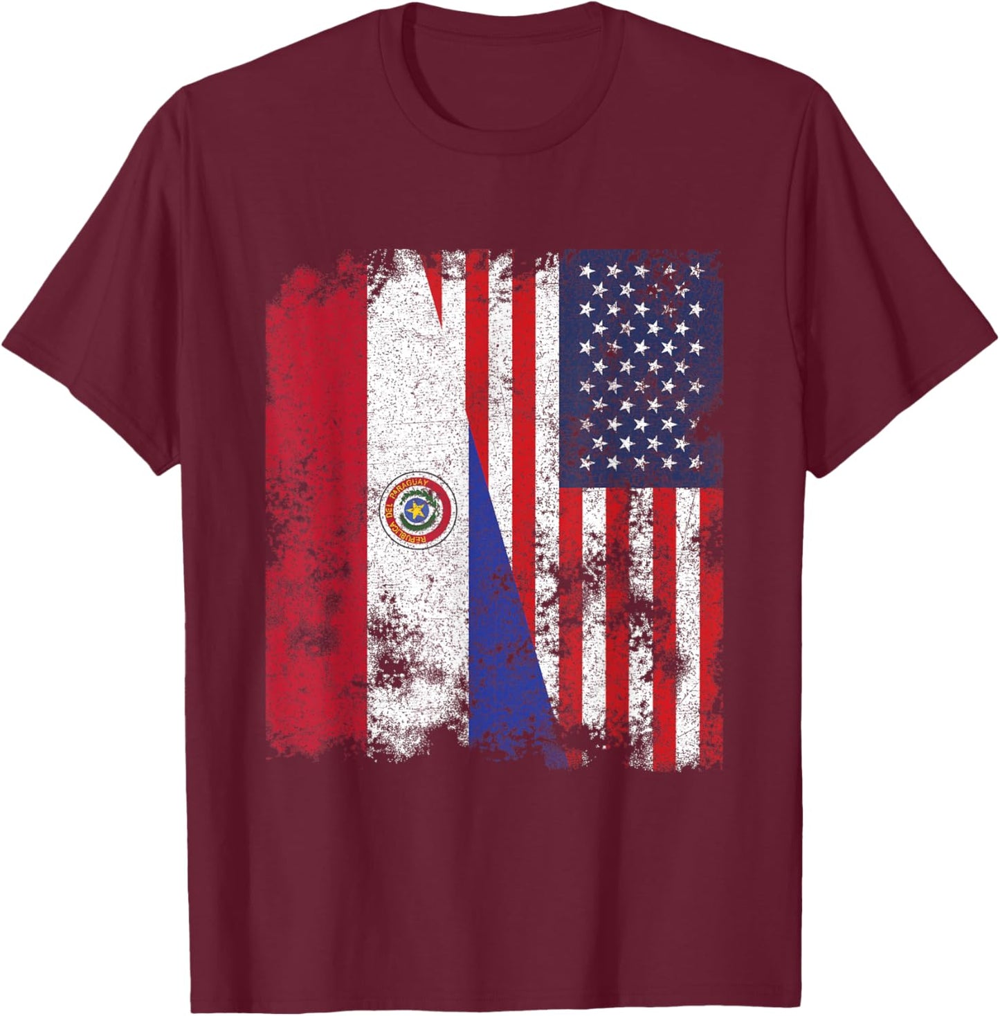 Paraguay USA Flag Distressed - Half American Kids Men T-Shirt - T-Shirt | Maroon