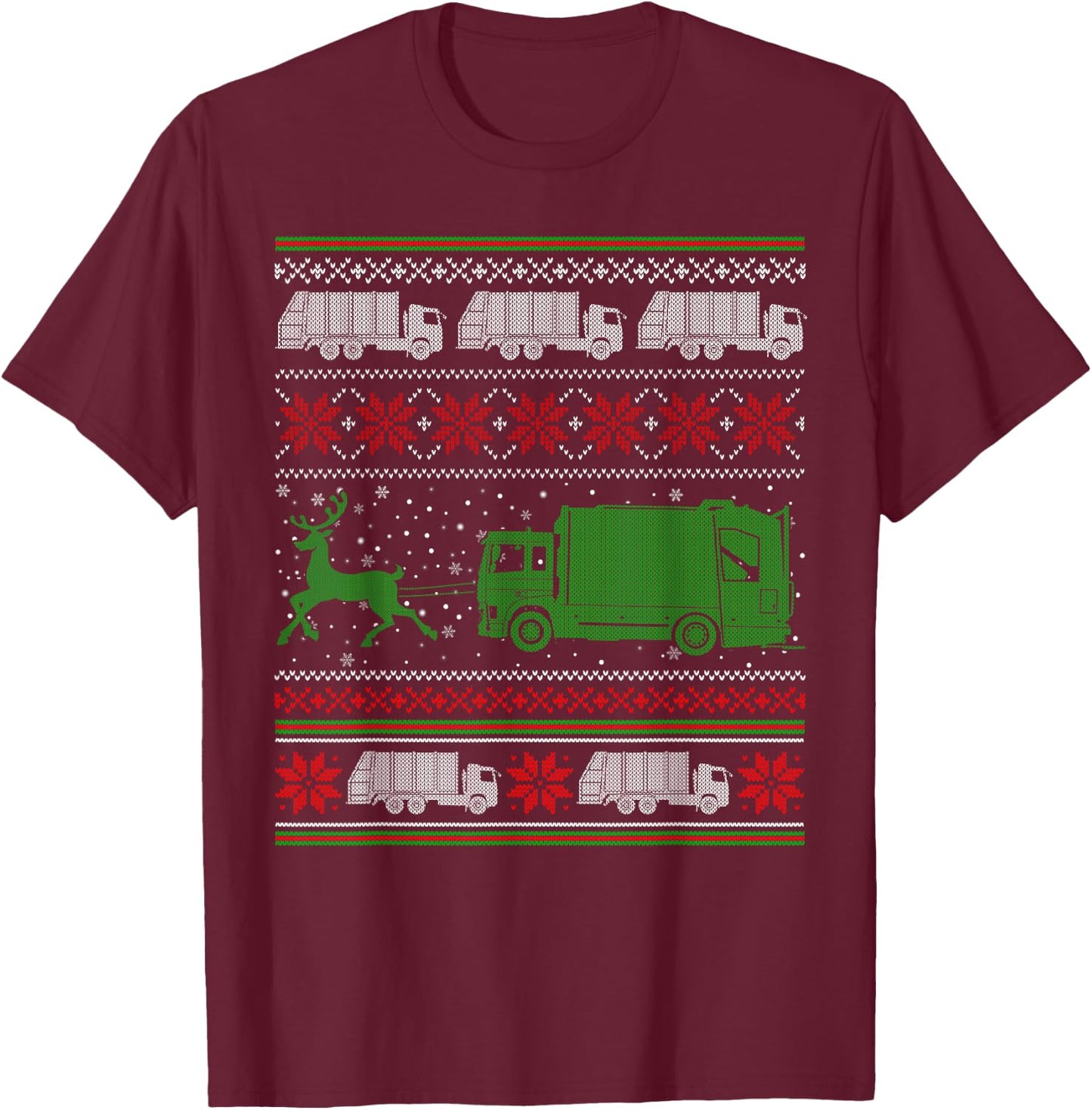 Garbage Truck Riding Reindeers Ugly Christmas Sweater Boys T-Shirt - T-Shirt | Maroon