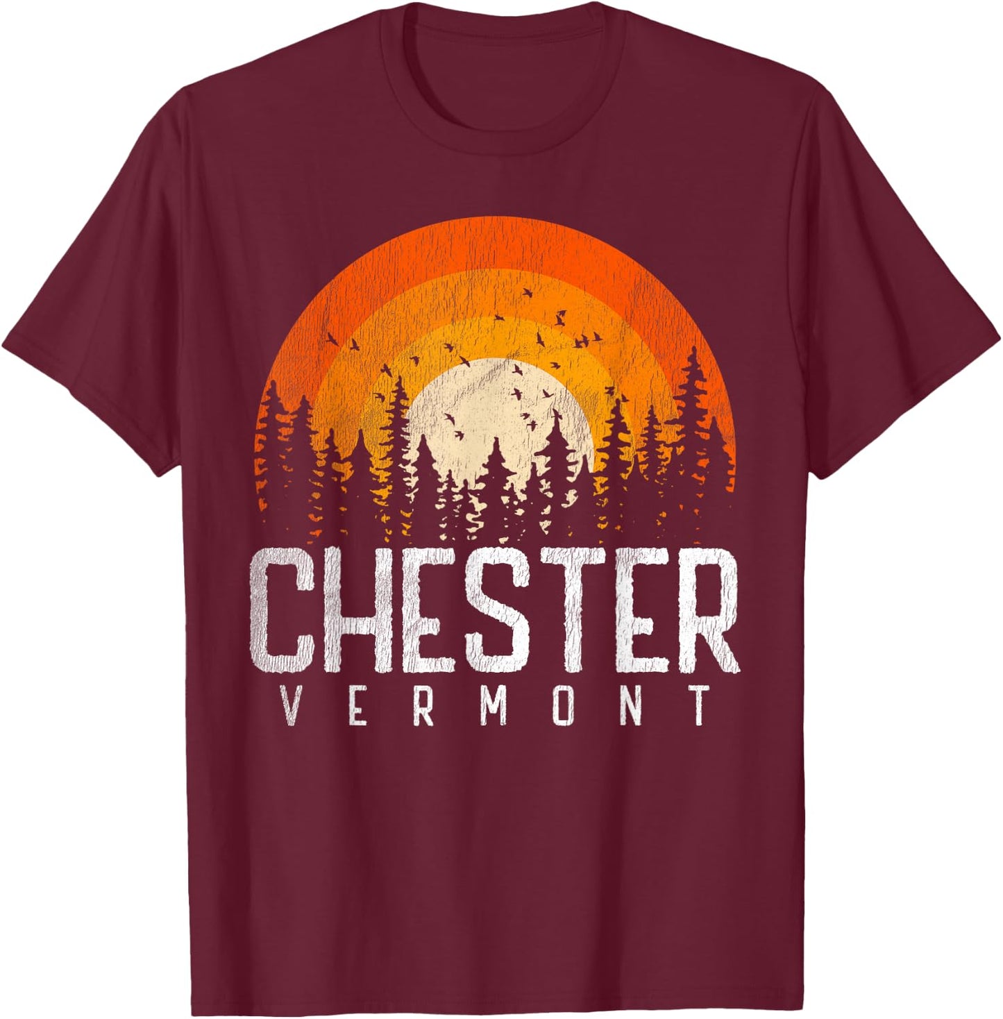 Chester Vermont VT Shirt Vintage 70s 80s 90s Retro City Gift T-Shirt - T-Shirt | Maroon