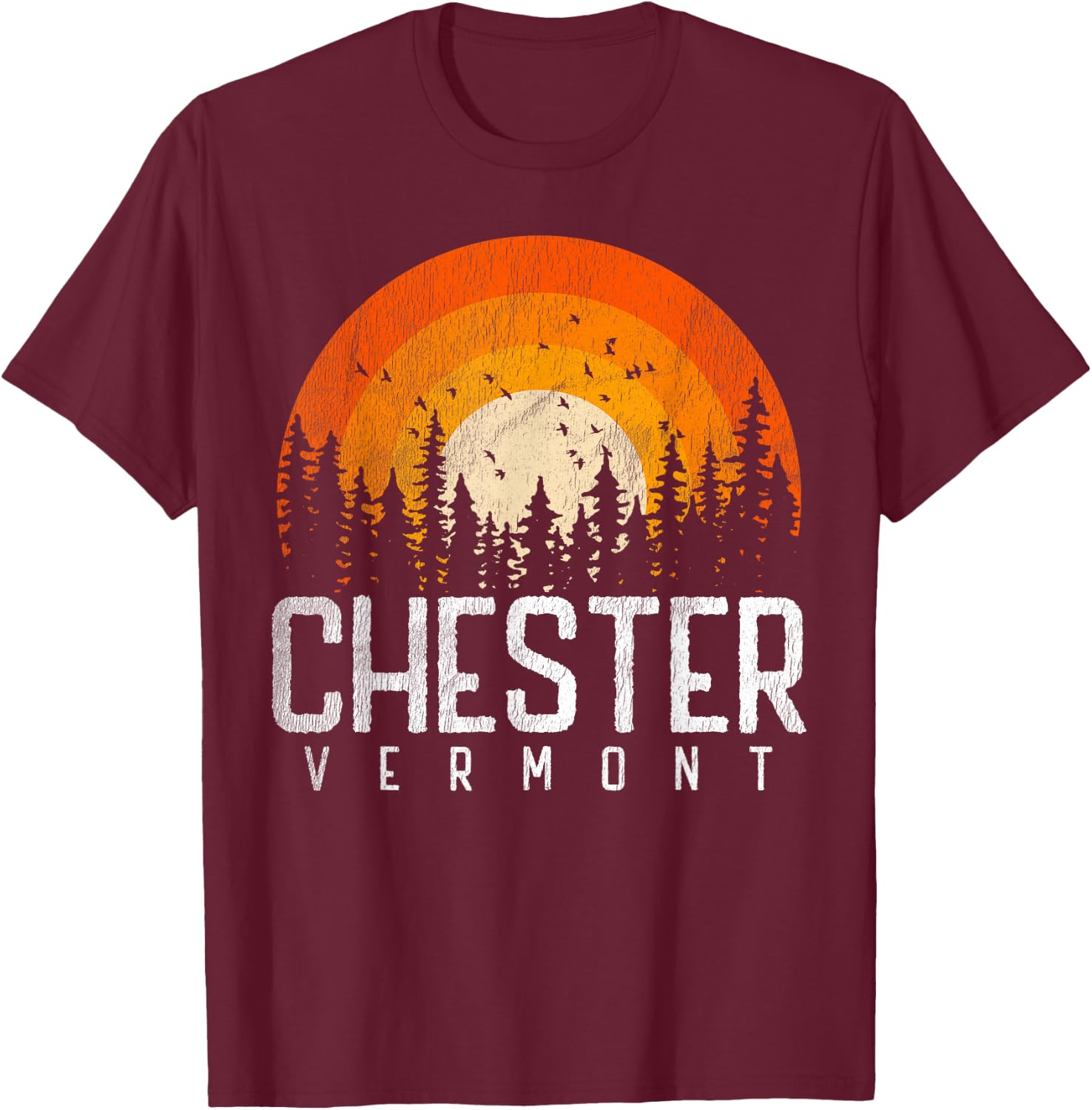 Chester Vermont VT Shirt Vintage 70s 80s 90s Retro City Gift T-Shirt - T-Shirt | Maroon