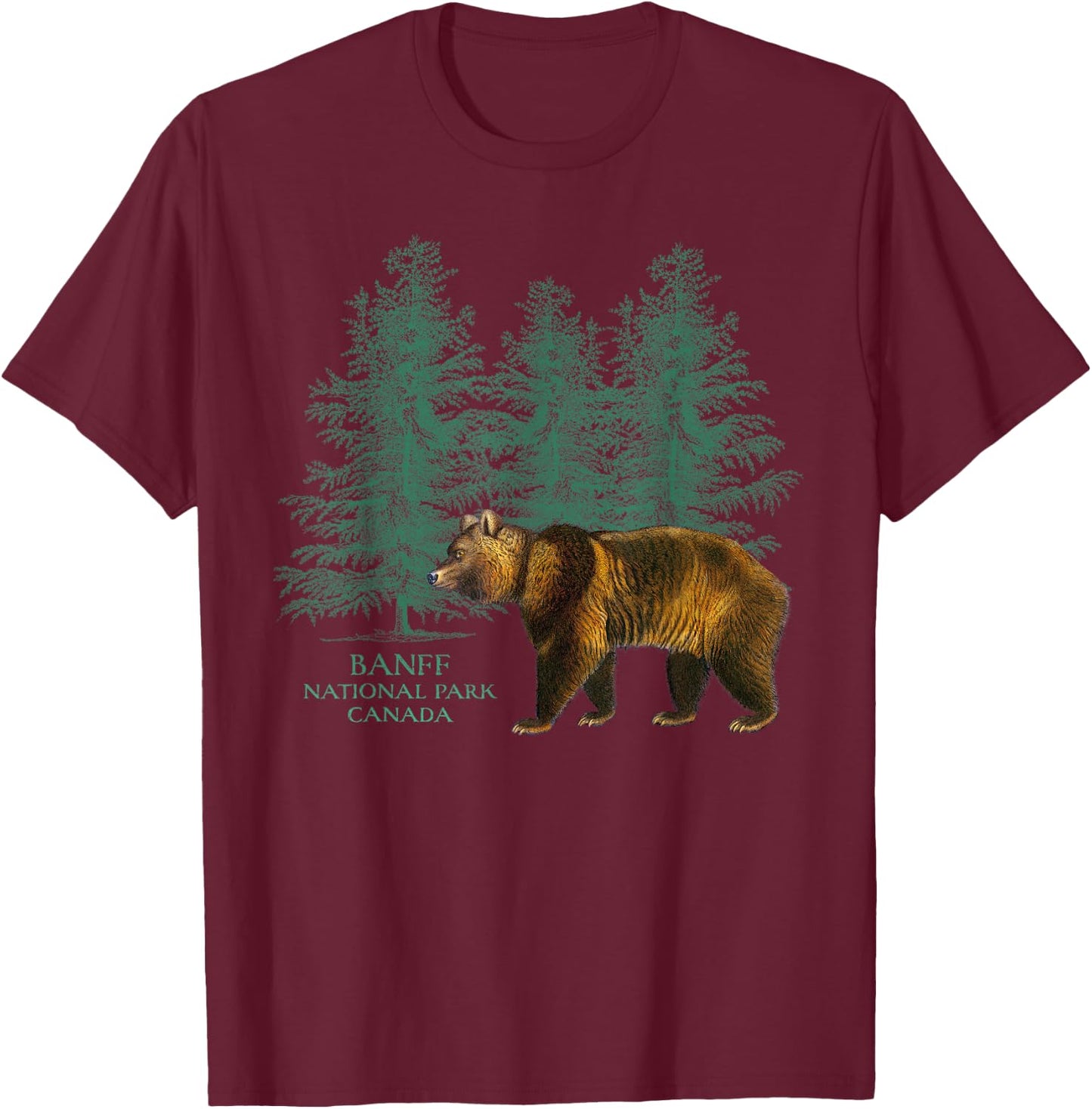 Banff National Park Alberta Canada Bear Trees Vintage Look T-Shirt - T-Shirt | Maroon