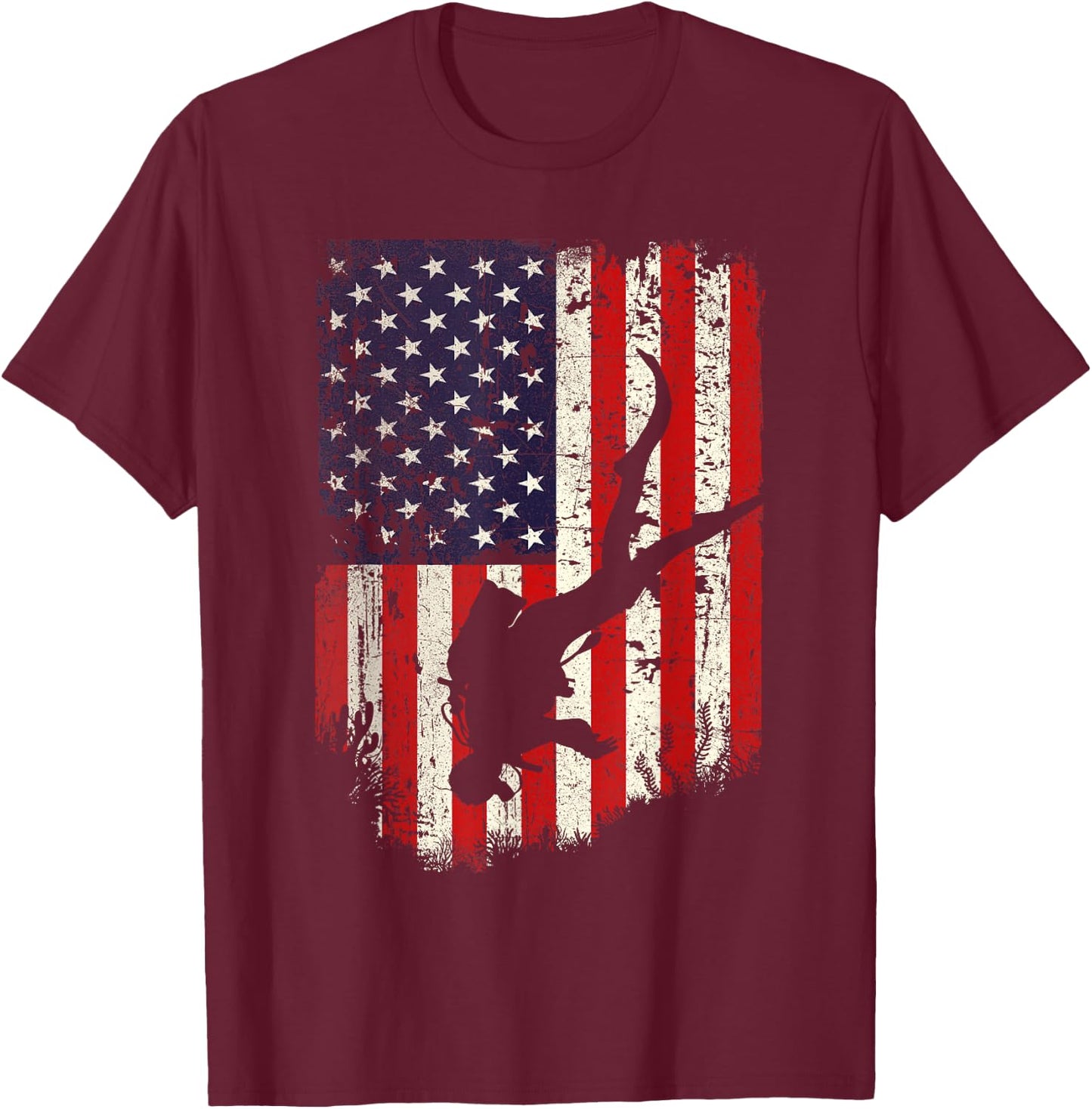 Scuba Diver - Scuba Diving American Flag T-Shirt - T-Shirt | Maroon