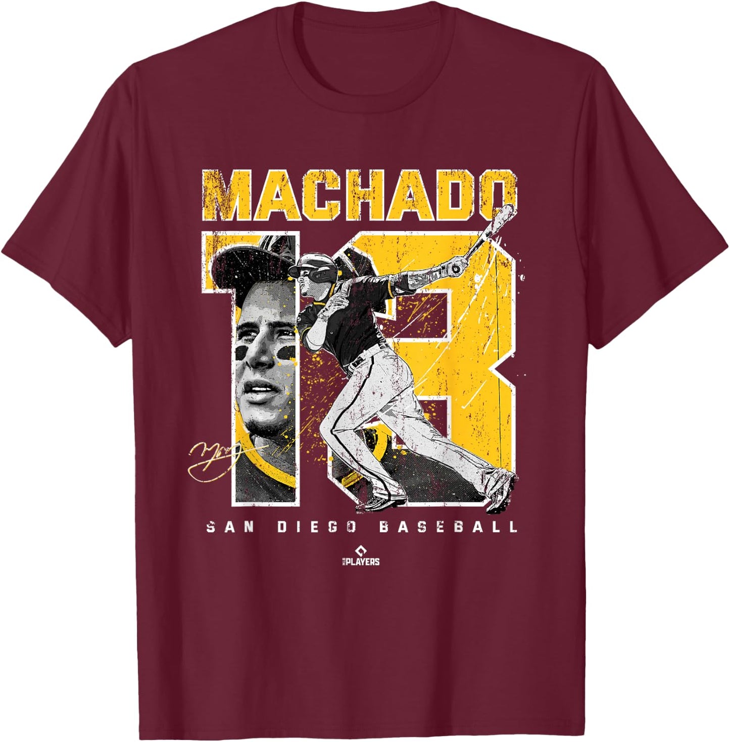 Number and Portrait Manny Machado San Diego MLBPA Small T-Shirt - T-Shirt | Maroon