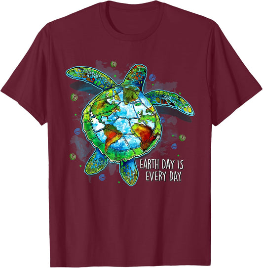 Earth Day Is Every Day Funny Sea Turtle Animal Saving Earth T-Shirt - T-Shirt | Maroon