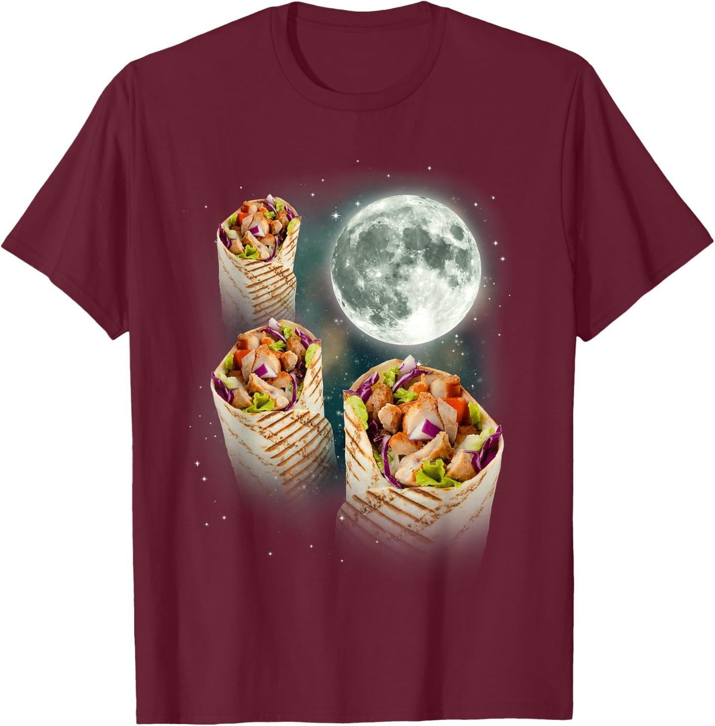 Three Burrito Moon | Weird Cursed Meme 3 Space Tortilla T-Shirt - T-Shirt | Maroon