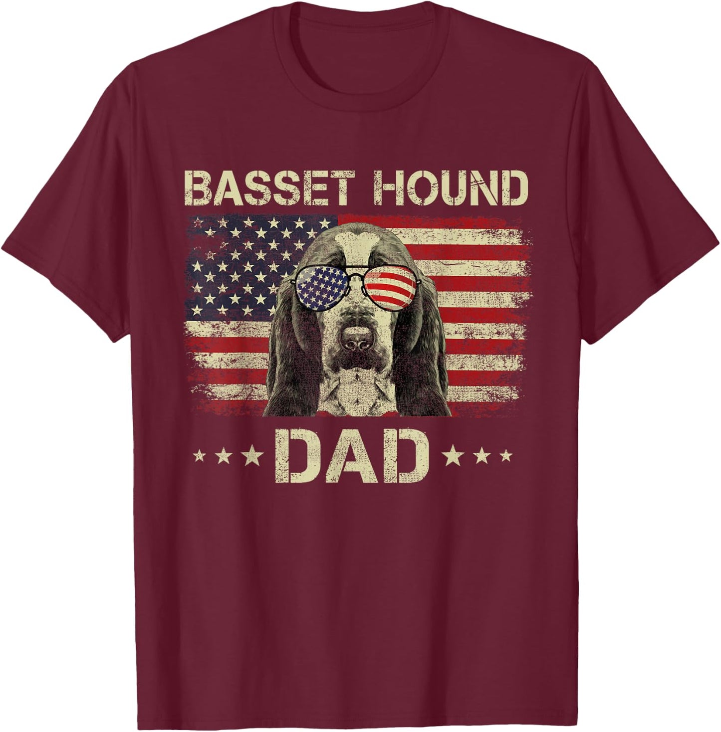 Basset Hound Dad Dog Lovers American Flag 4th Of July T-Shirt - T-Shirt | Maroon