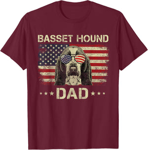 Basset Hound Dad Dog Lovers American Flag 4th Of July T-Shirt - T-Shirt | Maroon