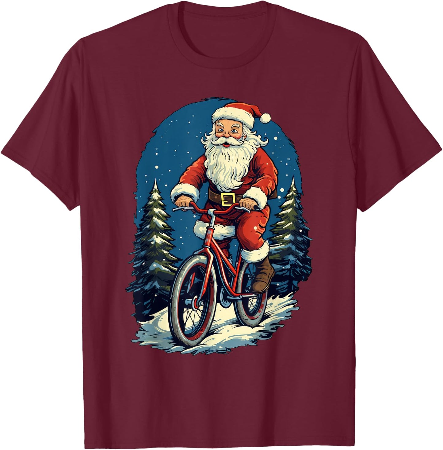 Santa Claus Riding Bicycle Cycling Biker Cyclist Xmas Party T-Shirt - T-Shirt | Maroon