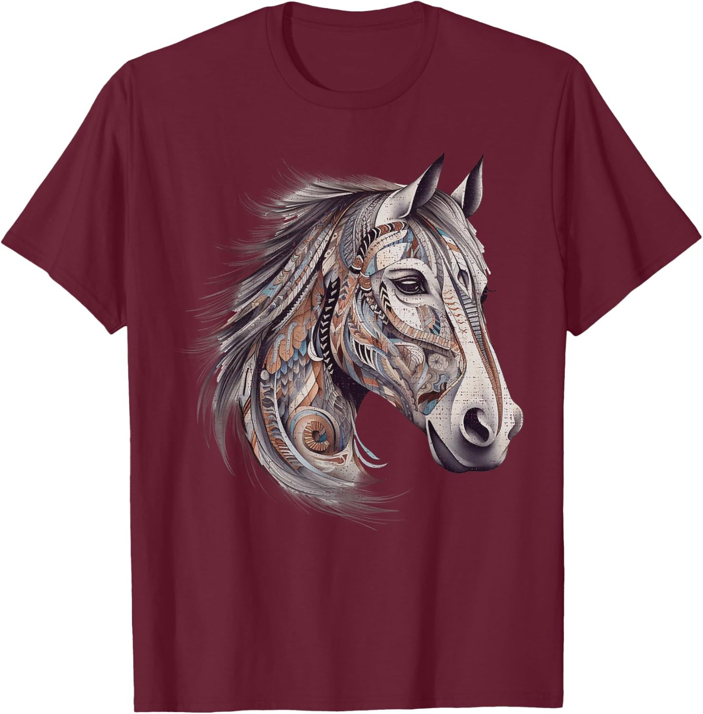 Horse Tribal Abstract Art Native American Geometric Horses T-Shirt - T-Shirt | Maroon