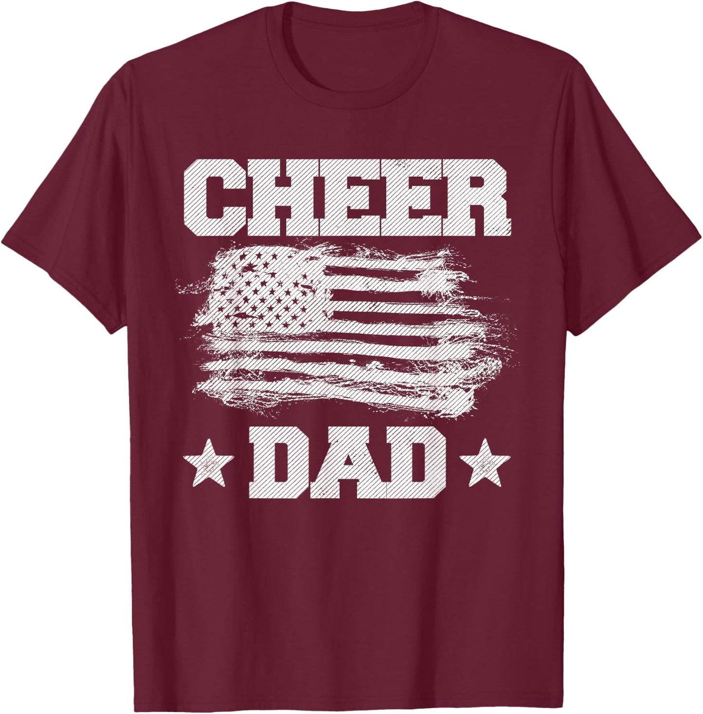 Cheer Dad Vintage American Flag Father Cheerleader Squad T-Shirt - T-Shirt | Maroon