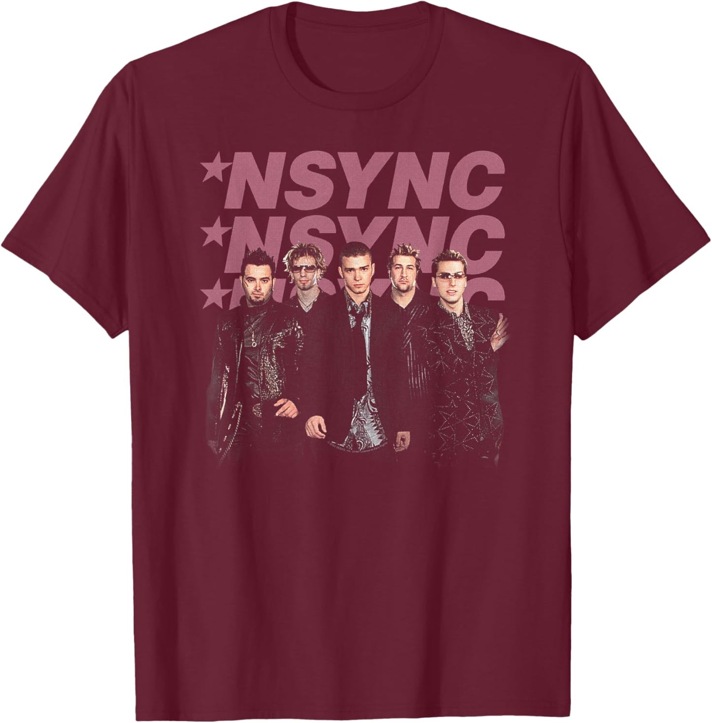 NSYNC Official Triple NSYNC Band T-Shirt - T-Shirt | Maroon