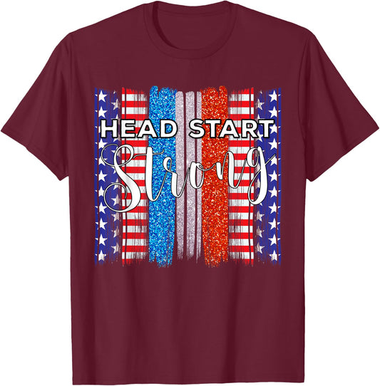 Red, White and Blue Head Start Strong Teacher Staff Design Women Kids T-Shirt - T-Shirt | Maroon