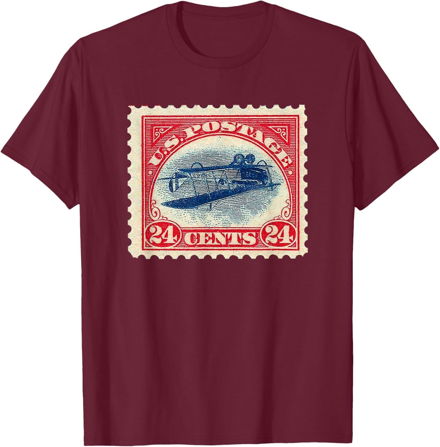 Retro Vintage 1900's Upside Down Jenny Postage Stamp T-Shirt - T-Shirt | Maroon