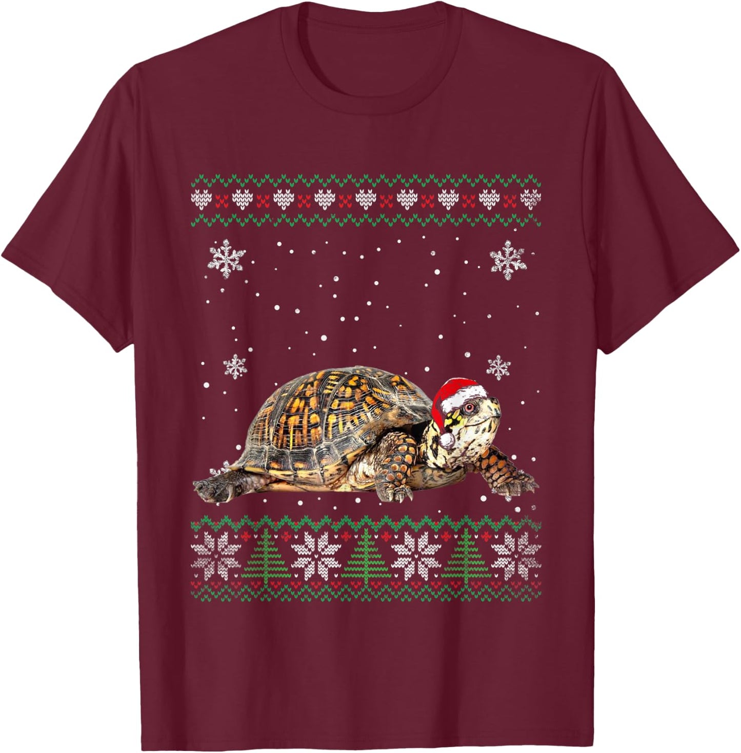 Santa Turtle Ugly Sweater Animals Christmas Pajama T-Shirt - T-Shirt | Maroon