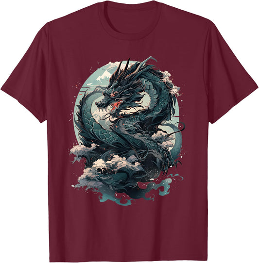 Japanese Aesthetic Dragon japanese art Japan Tattoo T-Shirt - T-Shirt | Maroon